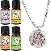 Wild Essentials Flower of Life Necklace Essential Oil Diffuser Kit, Lavender, Lemongrass, Peppermint, Orange Oils, 12 Refill Pads, Calming Aromatherapy Gift Set, Customizable Color Changing, Perfume