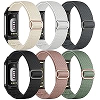 Maledan Sport Band Compatible with Fitbit Charge 5 Bands/Fitbit Charge 6 Bands Women Men, Soft Breathable Woven Nylon Strap Stretchy Fabric Solo Loop Replacement Wristband for Charge 5/6, 6 Pack
