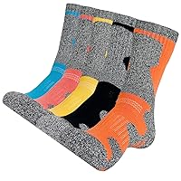 KONY Womens Cotton Full Cushioned Hiking Socks, 5 Pack Moisture Wicking Outdoor Trekking Crew Socks