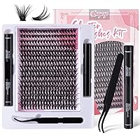 Lash Extension Kit, 320 Pcs Lash Clusters Individual Lashes, 30D Cluster Lashes D Curl 8-16 Mix Length Eyelash Clusters DIY Lash Extension at Home Easy to Apply Natural Volume Look
