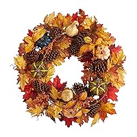 Nearly Natural 26in. Fall Pumpkin, Gourd, Pinecone and Maple Leaf Artificial Autumn Wreath