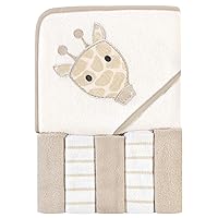 Hudson Baby Unisex Baby Hooded Towel and Five Washcloths, Modern Giraffe, One Size