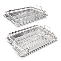 2 Set Air Fryer Basket for Oven,Stainless Steel Crisping Basket & Tray Set, Tray and Grease Tray Set Bacon Rack, Oven crisper for French fry/frozen food (2 Pack Rectangle 12.8x9.6 Inch)