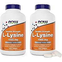 Now Foods L-Lysine 1000mg - Double Strength - 300 Tablets (Pack of 2) - Non-GMO Amino Acid Supplement (Llysine Hydrochloride)- 1000 mg Tabs - Vegan/Vegetarian