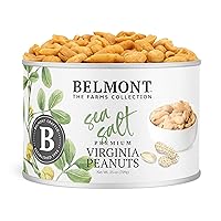 Belmont Peanuts Gourmet Sea-Salted Virginia Peanuts, 25 oz | Only 3 Simple Ingredients, No Preservatives, 7g Protein | A Premium, Salty, Crunchy, Hand-Seasoned, Peanut Snack