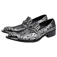 Mens Loafers Pointed Toe Leather Fashion Buckle Rhinestone Metal Tip Western Dress Shoes