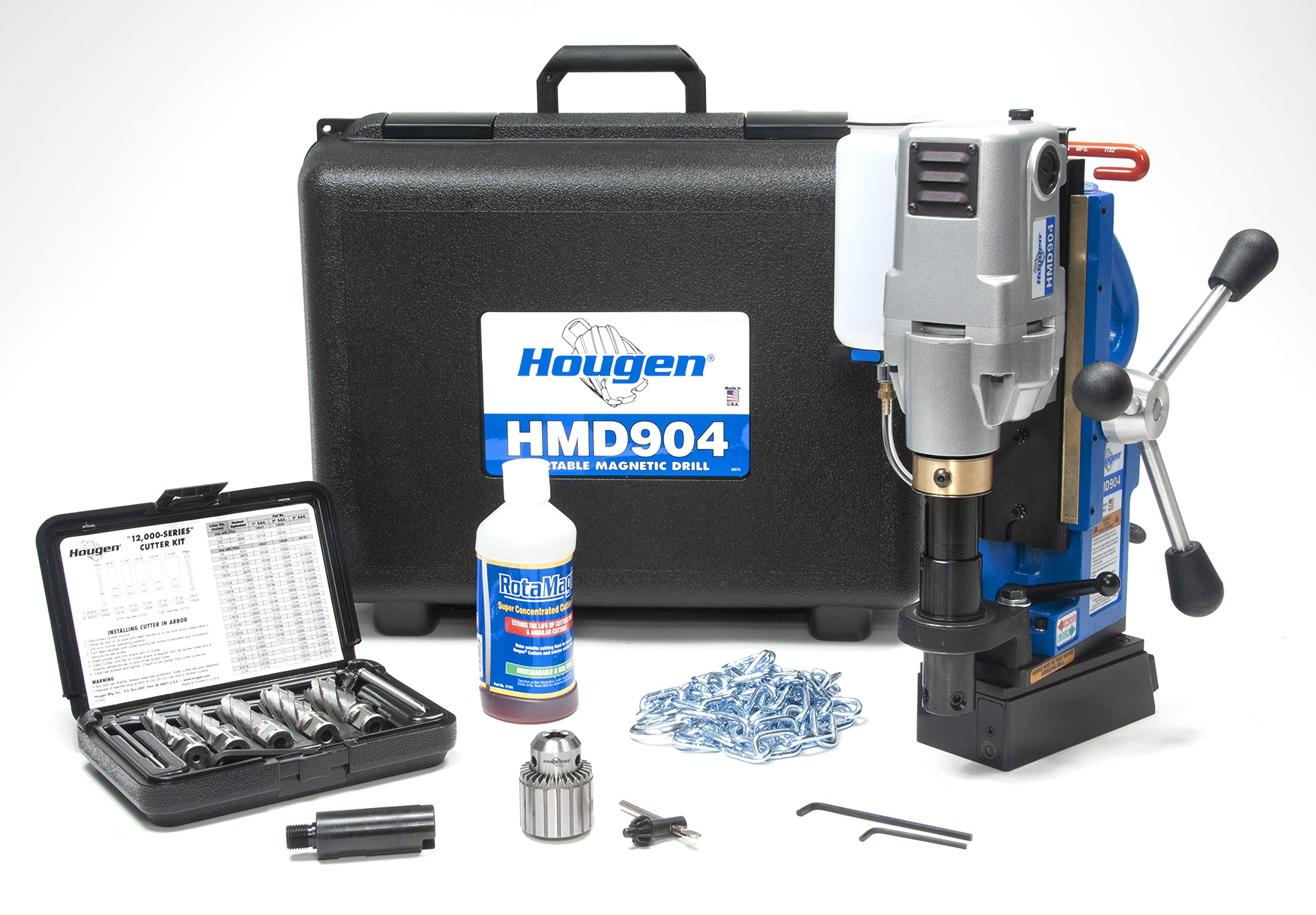 Hougen HMD904S 115-Volt Swivel Base Magnetic Drill Fabricator's Kit with Integrated Coolant Bottle Plus 1/2