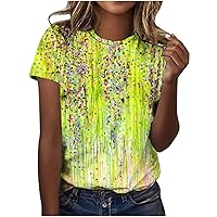 Womens Cute Tops, Women's Fashion Casual Short Sleeve T Shirts Flower Print Graphic Tees Round Neck Pullover Top Blouse