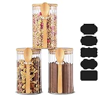 25 FL OZ Large Airtight Glass Jars with Bamboo Spoons Lids Overnight Oats Container Decorative Coffee Bar Food Storage Jar Cereal Nuts Salts Coffee Tea Flour Sugar Container Spice Jars