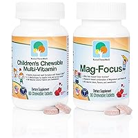 Mag Focus | Maganesium Citrate & B-6 for Kids| Natural Strawberry Flavored Magnesium Focus Supplements and Great Tasting Chewable Multivitamin for Kids Bundle