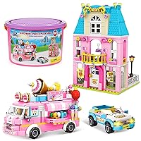 1027 PCS Building Sets for Girls 6-12, Pizza Shop House Building Blocks, and Ice Cream Truck Toy Blocks Kit Featuring Storage Box, Roleplay Toy Christmas Birthday Party Fun Gift Idea for Kids 6+