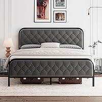 Feonase Full Bed Frame, Upholstered Platform Bed Frame with Diamond Velvet Tufted Headboard, Heavy Duty Metal Slats, 12
