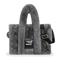 Herald Large Tote Bag for Women Soft Winter Fluffy Fuzzy Furry Plush Top Handle Purse and Handbag With Long Shoulder Strap