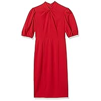 Donna Morgan Women's Short Puff Sleeve Twist Neck Sheath Dress with Keyhole