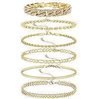 Gold Bracelets for Women Girls 14K Real Gold Jewelry Sets for Women Layered Dainty Adjustable Cute Tennis Beaded Bracelets Pack for WomenCuban Link Snake Tennis