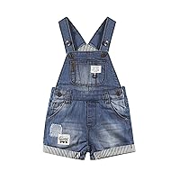 KIDSCOOL SPACE Baby & Little Boys Girls Big Bib Pocket Summer Denim Shortalls,Jean Short Overalls