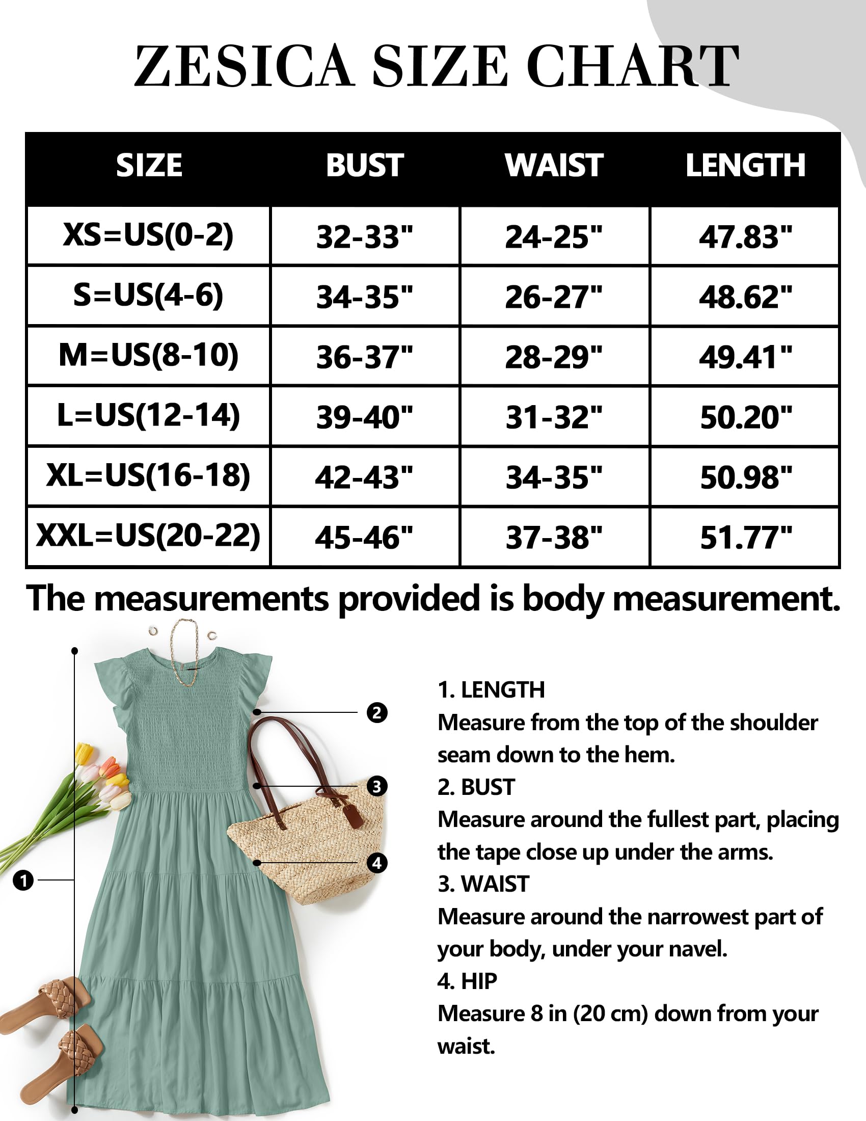 ZESICA Women's 2023 Summer Casual Flutter Short Sleeve Crew Neck Smocked Elastic Waist Tiered Midi Dress