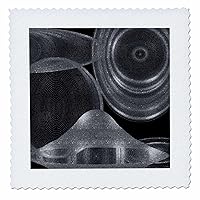 3dRose Image of Silver Spacey Objects On Black - Quilt Squares (qs-371323-3)