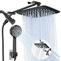 Veken Multifunction High Pressure Rain Shower Head Combo with Extension Arm- Easy to Install Wide Rainfall Showerhead with 3 Water Spray Modes – Adjustable Dual Showerhead