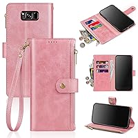 Antsturdy Samsung Galaxy S8+ / S8 Plus Wallet case with Card Holder for Women Men,Galaxy S8+ / S8 Plus Phone case RFID Blocking PU Leather Flip Cover with Strap Zipper Credit Card Slots,Rose Gold