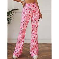 Pants for Women Floral Print Flare Leg Pants MISEV (Color : Pink, Size : X-Large)