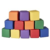 ECR4Kids SoftZone Patchwork Toddler Building Blocks, Foam Cubes, Assorted, 12-Piece