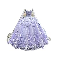Modest 3D Floral Flowers Ball Gown Quinceanera Prom Dresses with Cape Corset 2024 Lace