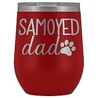 Samoyed Dad Wine Tumbler, Personalized Dog Dad Wine Tumbler With Lid, Dog Dad Stainless Steel Wine Glasses, Samoyed Insulated Wine Tumbler (Red)