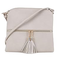 Lightweight Medium Crossbody Bag Shoulder Bag with Tassel and Zipper Pocket
