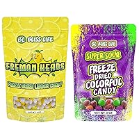 Bliss Life Freeze Dried Candy Bundle - Fremon Heads (4 oz) & Super Sour Colorful Candy (3 oz) - ASMR, TikTok Challenge, Sour & Sweet Fusion, Freeze Dried Sour Candy, Unique Novelty, Trendy Snack