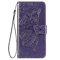 Galaxy S22 5G Wallet Case, [Butterfly & Flower Embossed] PU Leather Wallet Case Flip Protective Phone Cover with Card Slots and Kickstand for Samsung Galaxy S22 6.1-Inch (Purple)