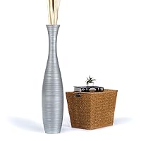 Large Silver Home Decor Floor Vase – Wooden 43 inches Tall Farmhouse Decor Flower Holder for Fake Plant and Pampas Grass