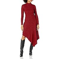 Women's Long Sleeve Mock Neck Asymetrical Hem Sweater Dress