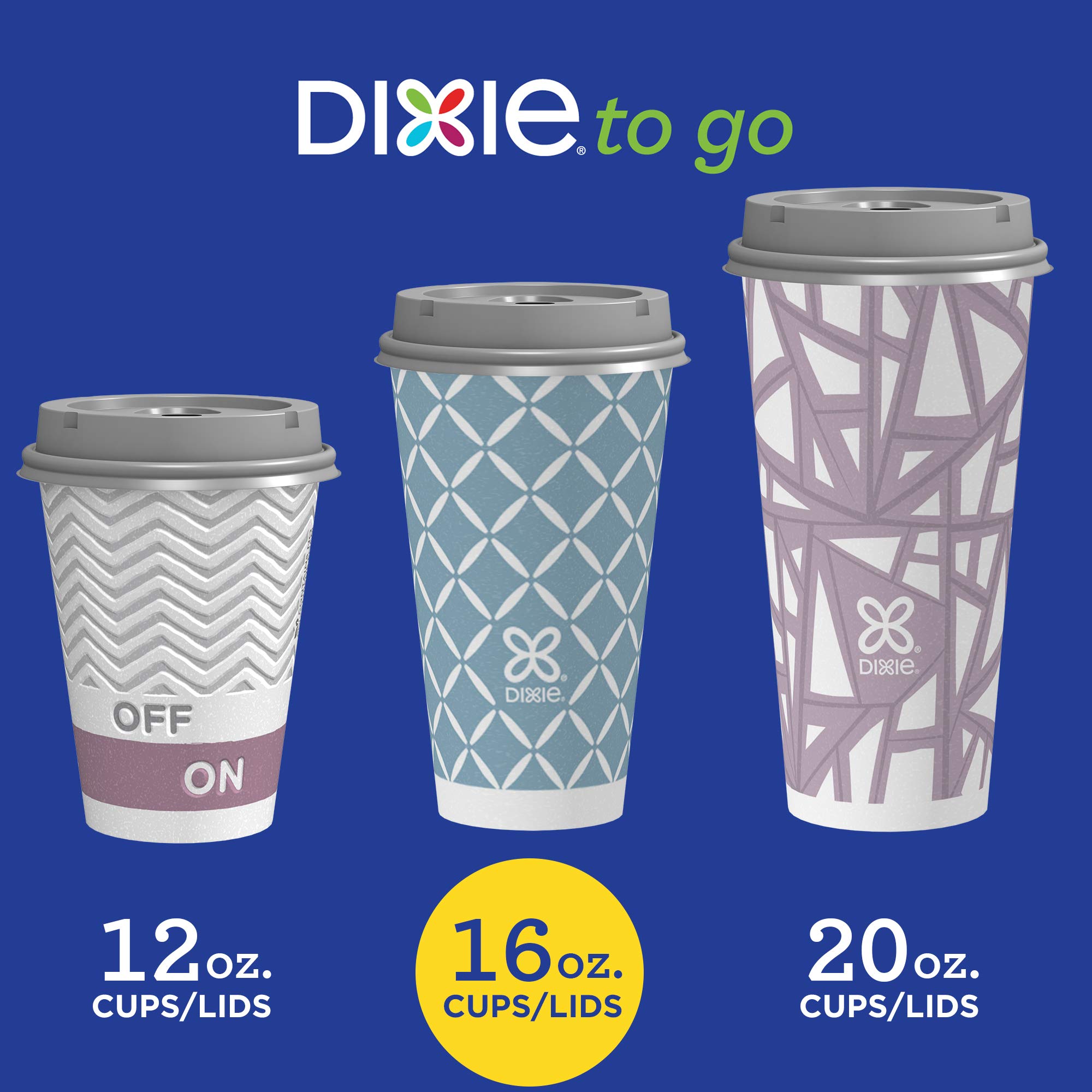 Dixie to Go Disposable Hot Beverage Coffee Cups with Lids, 16oz, 108 Count, Assorted Designs