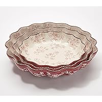 Temp-tations Nesting Casserole Bakers or Serving Bowls, Set-of-3, Scalloped Edge, 3.5 Qt, 2.5 Qt & 1.5 Qt (Floral Lace Cranberry)