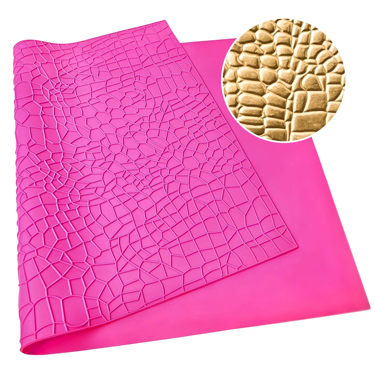 Warmoor Silicone Cake Fondant Mat, Crocodile Alligator Pattern Impression Lace Mold (22 x 14 inches, Pink Crocodile)