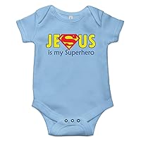 Jesus is my Superhero Christian Baptism Religious Baby Bodysuit Newborn Onesie