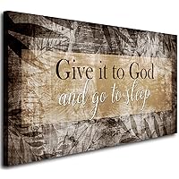 Canvas Wall Art For Bedroom,Christian Quote Sayings Wall Decor,Give It To God And Go To Sleep Sign Canvas Prints Picture Stretched Framed Artwork for Living Room Home Decoration,Easy To Hang 20