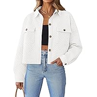 ZESICA Women's Fall Casual Shacket Jackets 2024 Long Sleeve Button Down Lightweight Cropped Shirt Outerwear Coat with Pockets