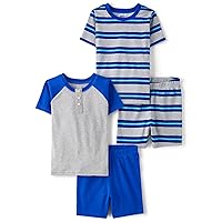 The Children's Place Boys Sleeve Top and Shorts Snug Fit 100% Cotton 4 Piece Pajama Set