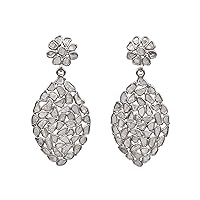 3.50 CTW Natural Diamond Polki Flower Dangles 925 Sterling Silver Platinum Plated Elegant Slice Diamond Earrings