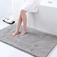 smiry Luxury Chenille Bath Rug, Extra Soft and Absorbent Shaggy Bathroom Mat Rugs, Machine Washable, Non-Slip Plush Carpet Runner for Tub, Shower, and Bath Room (47''x24'', Grey)
