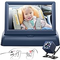 Baby Car Mirror, 4.3'' HD Night Vision Function Car Mirror Display, Safety Car Seat Mirror Camera Monitored Mirror with Wide Crystal Clear View, Aimed at Baby, Easily Observe the Baby’s Move