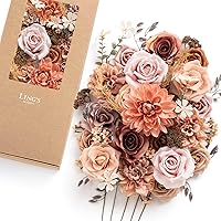 Ling's Moment Fake Flowers Box, Faux Artificial Greenery Stems Silk Foam Roses Dahlia for Wedding Decor Centerpieces Table Decorations Floral Arrangements, Dusty Rose & Burnt Orange, Deluxe Combo