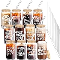 12 Set Nurse Appreciation Gifts Funny Nurse Gift 16oz Can Shaped Beer Glass with Lids Straws Brushes Nurses Week Gifts Nurse's Day Gift Nurse Practitioner Graduation Gifts 12 Styles (Classic)