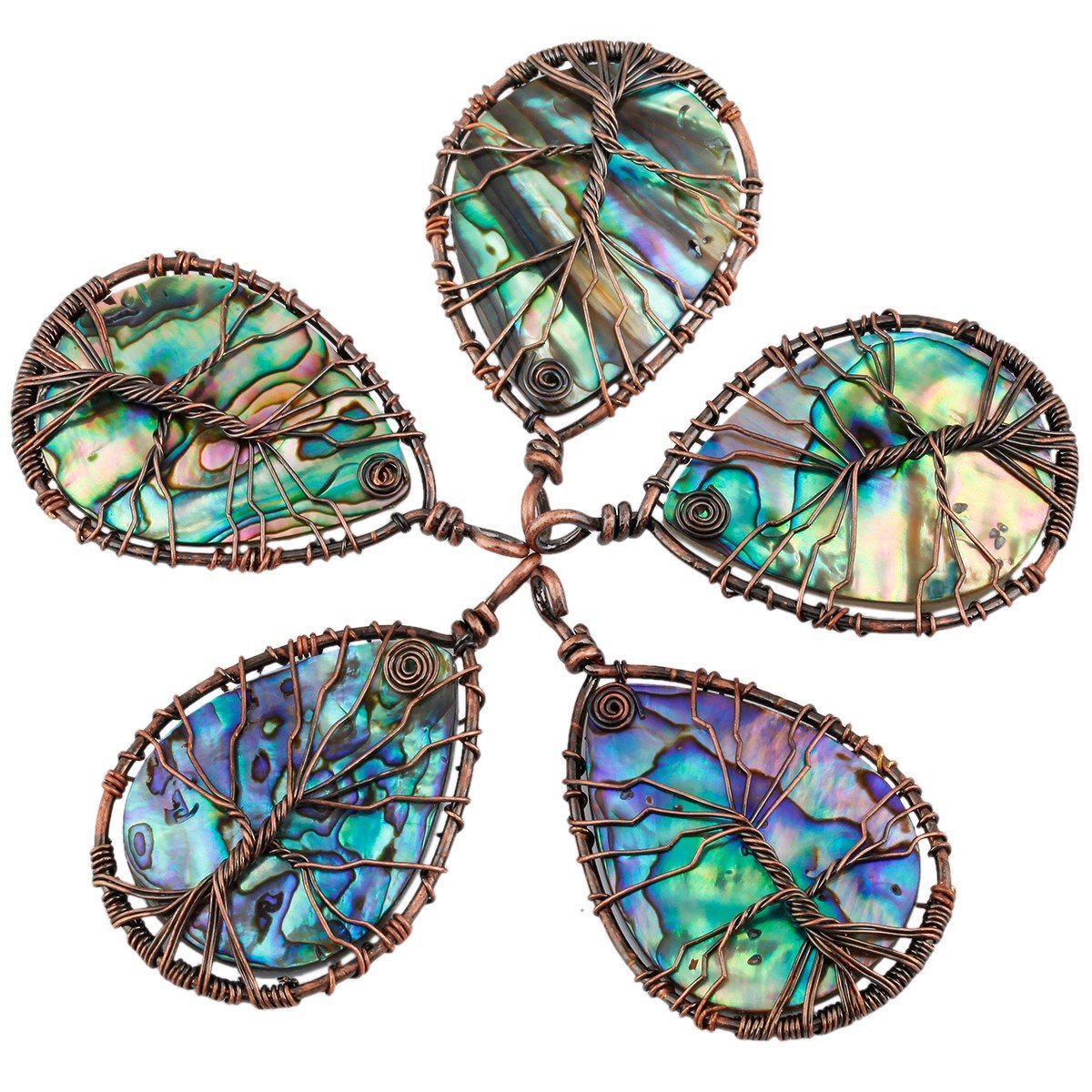 SUNYIK Abalone Shell Tree of Life Pendant,Necklaces for Women,Copper Wire Wrapped Jewelry,Assorted Shapes