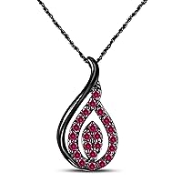 14k Black Gold Plated Alloy 0.25 ct Round Cut Red Ruby Drop Pendant Necklace with 18'' Chain