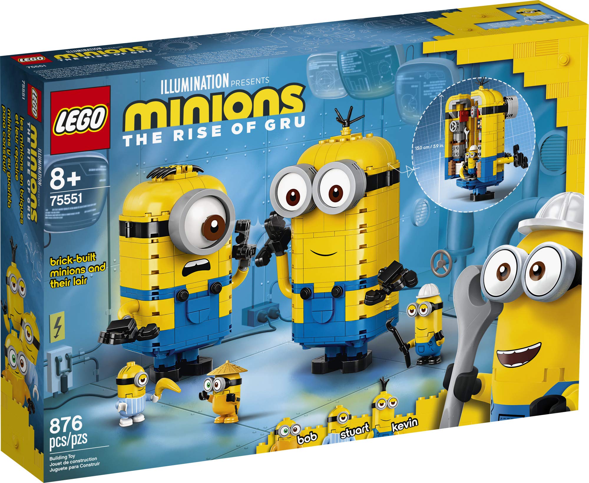 LEGO Minions: The Rise of Gru: Brick-Built Minions and Their Lair (75551) Building Set for Kids, Great Birthday Present for Kids Who Love Minions, Kevin, Bob and Stuart (876 Pieces)