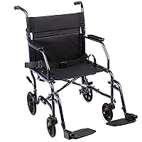 Transport Wheelchair With 19 inch Seat - Folding Transport Chair with Foot Rests - Foldable Wheel Chair and Lightweight Folding Wheelchair for Storage and Travel