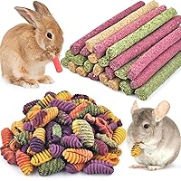 ERKOON 25 Pcs Timothy Hay Sticks with Chinchilla Treats,Rabbit Chew Toys for Teeth Natural Timothy Grass Molar Sticks Rabbits Treats for Bunnies, Chinchilla Guinea Pigs, Gerbil, Hamster